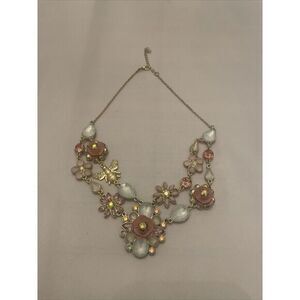 Multi Strand Statement Necklace Warm‎ Gold Tones Flowers Bee